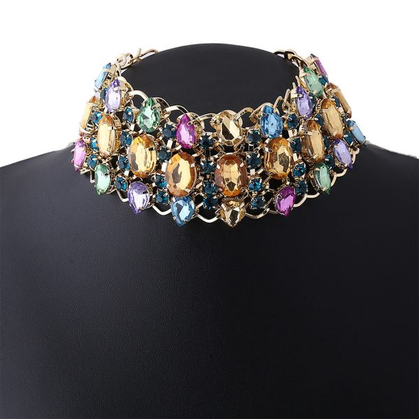 

rhinestone choker necklace 2017 bib statement necklace for women luxury big chunky necklace collar maxi jewelry, Golden;silver