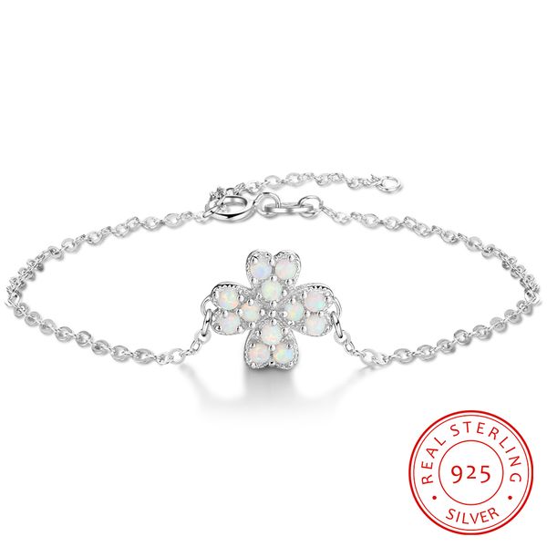 

white fire opal women fashion 925 sterling silver opal bracelet, Black