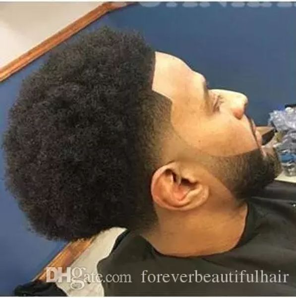Stock Full Lace Toupee Afro Curl Mens Wig Hairpiece Toupee For