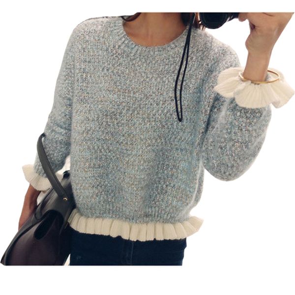 

new autumn winter sweater women loose thick wood ear pullover college wind hedging short jumper bottoming shirt vestidos lxj137, White;black