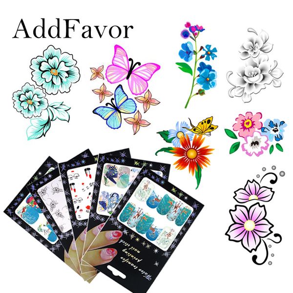 

addfavor 4pcs nail sticker water transfer flower nail art stickers tattoo fingernails decal decoration tips manicure tools, Black