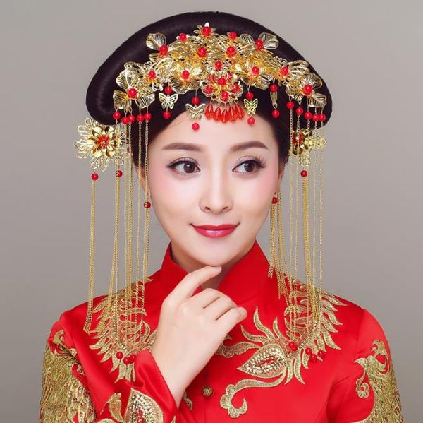Bräute, antike Kostüme, Kopfbedeckungen, Phönix-Kronenshow, Kimono und Kimono, Accessoires aus Kämmen im chinesischen Stil, Hochzeitskleider und Accessoires