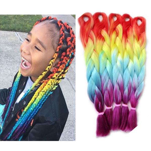 

orange yellow blue purple ombre braiding hair four tone colors kanekalon synthetic braids hair for your princess wholesale price 24" 10, Black