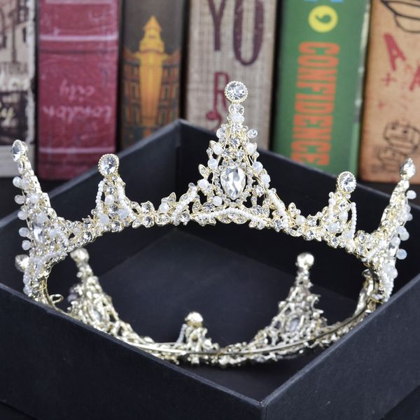

korean bride new crown wedding headdress princess birthday round wedding accessories, Golden;white