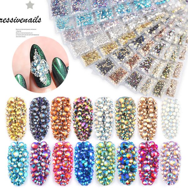 

6 grids/bag nail art glitter rhinestone silver diamond bottom drill white a glasses flakes mixed size nail art rhinestone mz041, Silver;gold