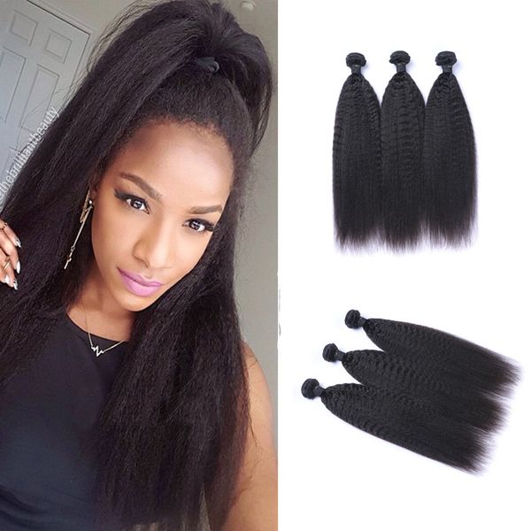 

peruvian kinky straight 100% unprocessed human virgin hair weaves 8a quality remy human hair extensions human hair weaves dyeable 3 bundles, Black