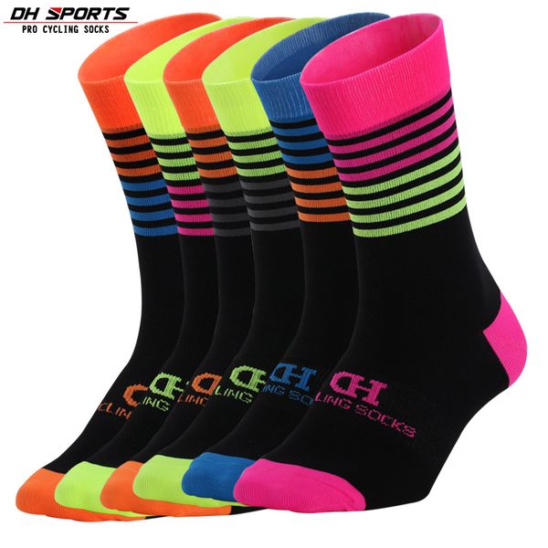 

6 pairs professional brand cycling socks bicycle socks colorful stripe outdoor bike anti-sweat sports, Black