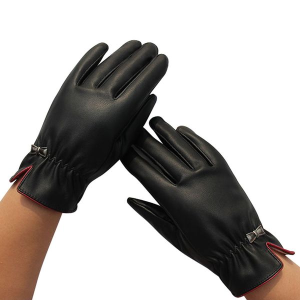 

1pair womens screen leather gloves thick warm gloves winter warm black women out door fashion, Blue;gray