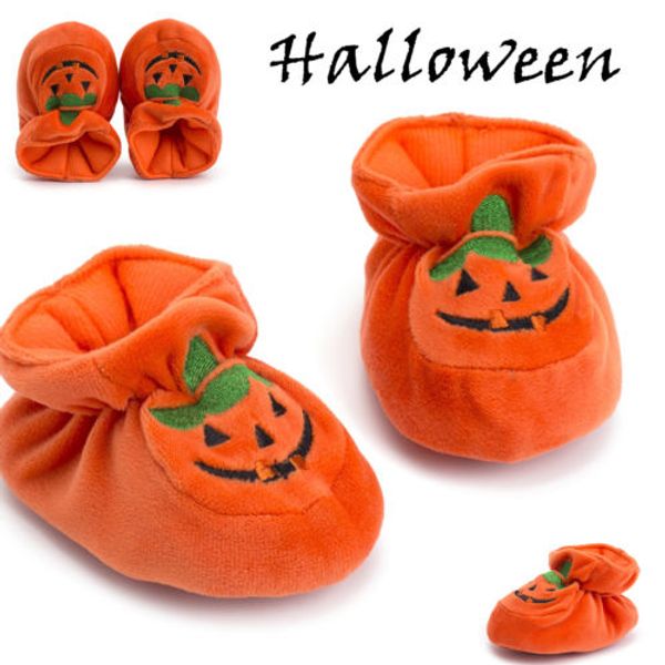 

new lovely infant toddler baby boy girl halloween pumpkin prewalker soft sole flocks shoes first walkers warm shoes