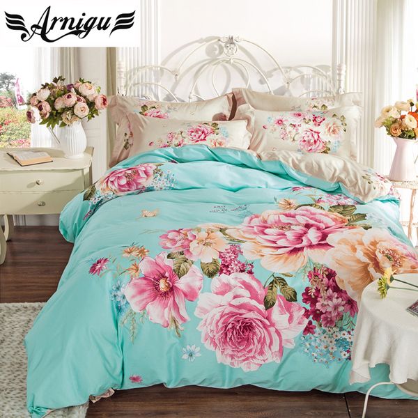 

arnigu flower printing 3d duvet cover sets 100% cotton bedlinen bedding set  king size quilt case bed sheet girl bedclothes