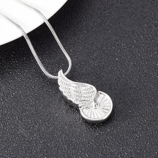 

ijd10005 angel wing wheel stainless steel cremation urn pendant for women men keepsake memorial locket necklace jewelry hold ash, Silver