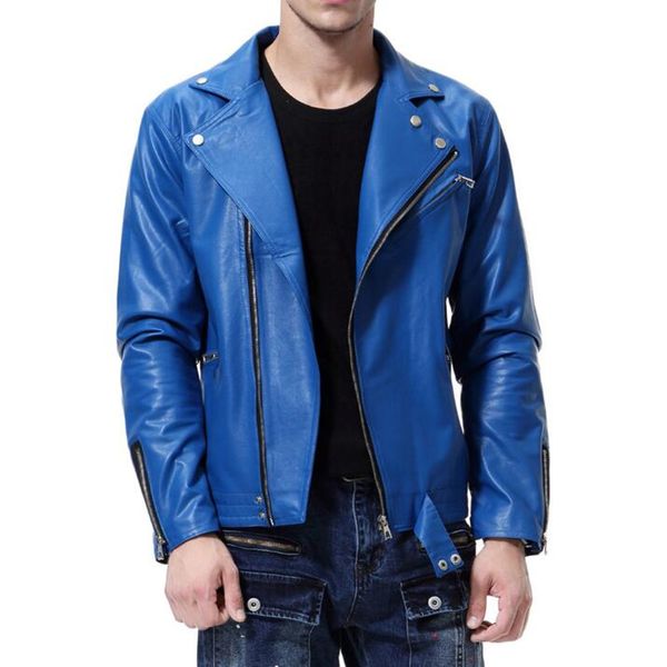 

mens jacket leather blue black brand pu motorcycle coats men slim male casual spring and autumn faux leather coats large size
