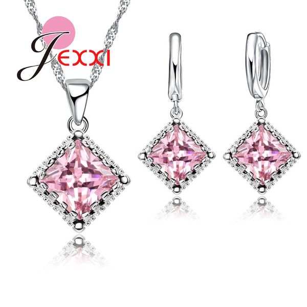 

patico 925 sterling silver wedding bridal jewelry set cubic zircon crystal pendant necklace hoop earrings sets for woman