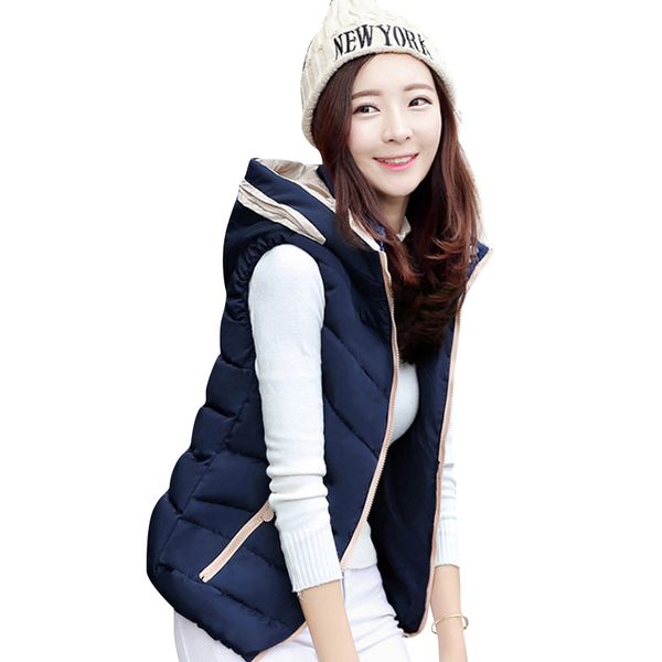 

lanlojer-1 2018 new women vests winter down cotton hooded vest female slim sleeveless jacket women's windproof warm waistcoat, Black;white