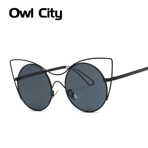 

cat eye sunglasses women brand designer classic round mirror gradient len alloy frame lunette de soleil femme uv400, White;black