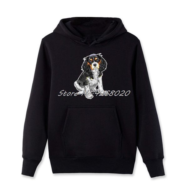 

cavalier king spaniel dog print hoodie men's cotton casual sweatshirt hip hop harajuku streetwear, Black