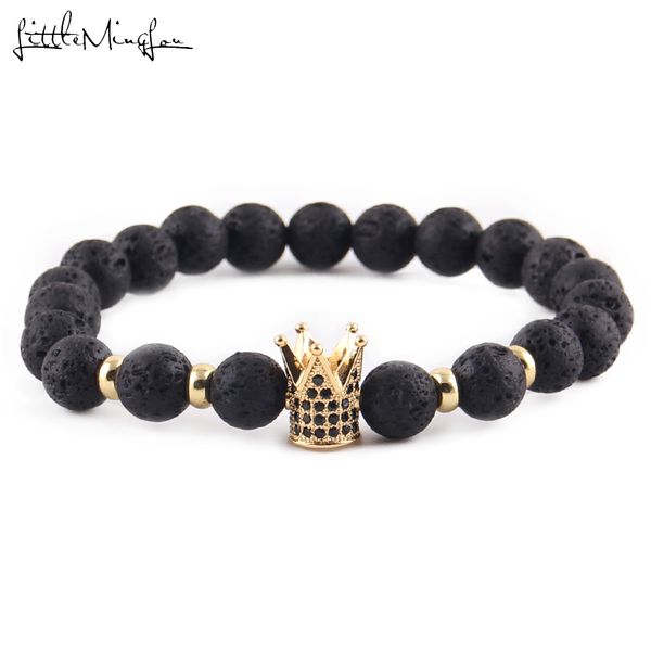 

trendy lava stone pave cz imperial crown and helmet charm bracelet for men or women bracelet jewelry pulseira hombres, Golden;silver