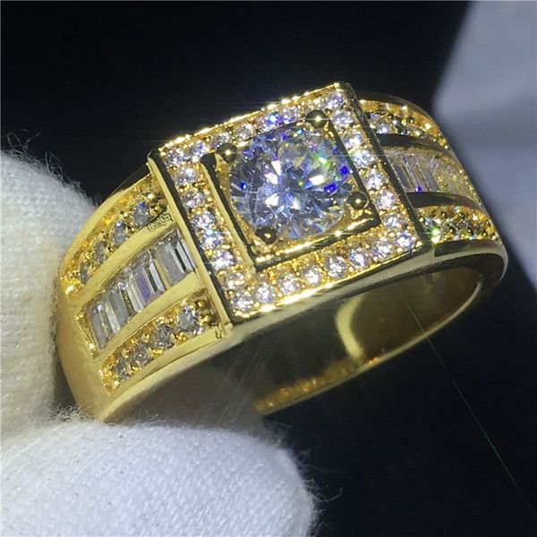 

2018 solitaire male ring 10kt yellow gold filled engagement wedding bands rings for men gs for women men pave setting 5a zircon cz bijoux, Slivery;golden