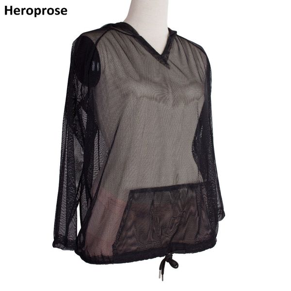 

heroprose 2018 new fashion women hip hop casual outwear with a hood ds jazz dance stage female loose mesh jackets, Black;brown