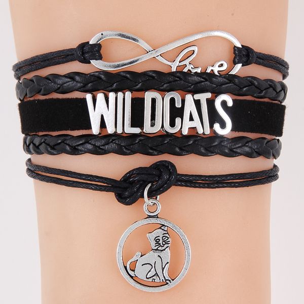 

ncrhgl infinity love wildcats bracelet bangles cat charm braided pu leather bracelets simple jewelry for women men drop shipping, Black