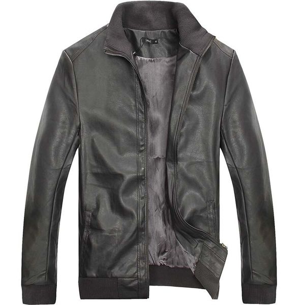 

wholesale- foreign pu leather jacket men collar men's solid color version slim leather jacket chaqueta hombre cuero motorcycle, Black