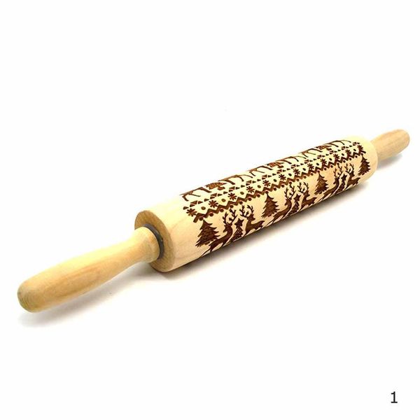 Christmas Rolling Pin Xmas Wooden Animal Heart Pattern Laser Engraved Pastry Cake Baking Tool Stick Dough Roller Rolling Decorative Christmas