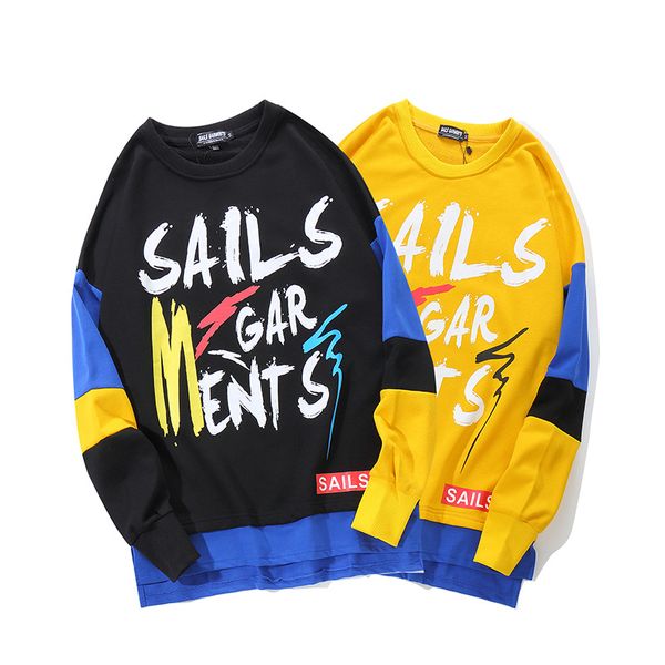 

Contrast Color Tees For Men High Street Tops Hip Hop Pullover Crew Neck Long Sleeves T shirts
