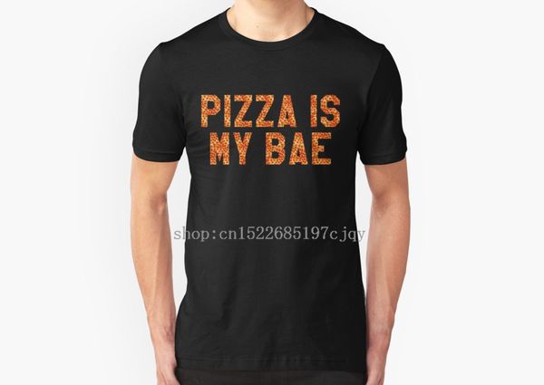 

2018 new fashion pizza is my bae men's short sleeve cotton t shirt o-neck tee shirt, White;black