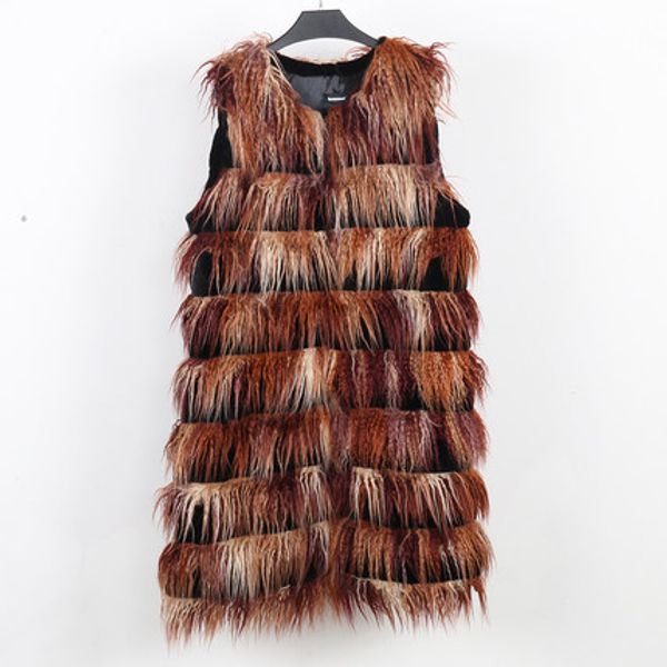 

2018 new stitching fashion faux fox fur vest n4, Black