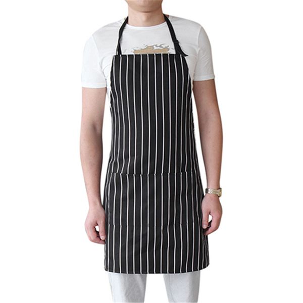 

adjustable black stripe bib apron with 2 pockets chef waiter kitchen cook