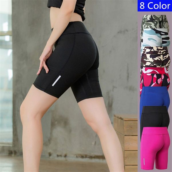 

ladies' fitness running shorts yoga clothing reflective bars quick dry gym fitness night running shorts, Black;blue