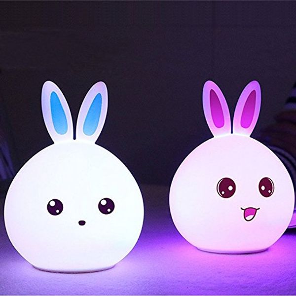 

Ребенок Дети Night Light Kawaii Силиконовые Кролик Кролик лампа Tap Control Изменение цвет дых