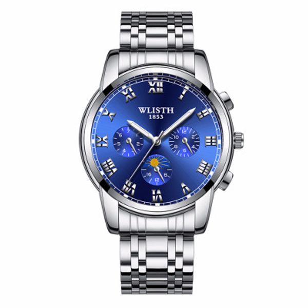 

double eleven, christmas 2018 new steel belt business waterproof watch men's fashion luminous watch ing, Slivery;brown