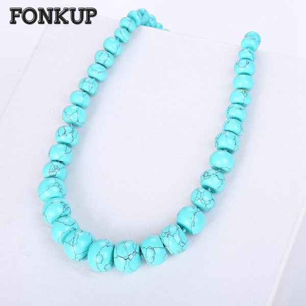 

fonkup multilayer necklace blue turquoise chain hyperbole women jewellery round rope chain ladies engagement ornament friend bag, Silver