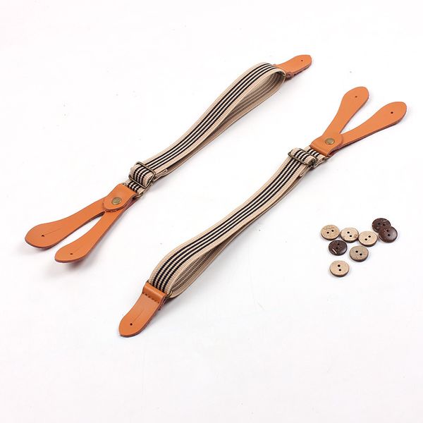 

women striped suspenders no cross girls 6 buttons short braces strap skirt accessories boys elastic straps for trousers jeans, Black;white