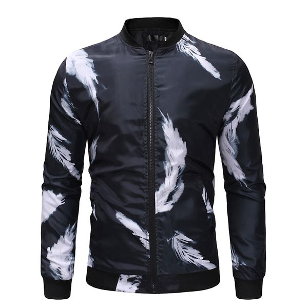 

markyi feather painting man jacket autumn good quality long sleeve mens windbreaker jackets zipper jacket hip hop, Black;brown