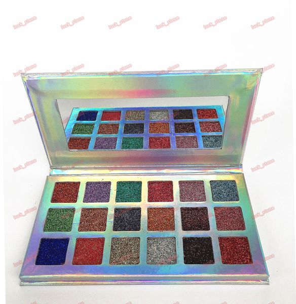 private label glitter wet press powder 18 cores mix sem logotipo paleta de sombras fácil de maquiar com pacote completo 18,2*10*1,2cm