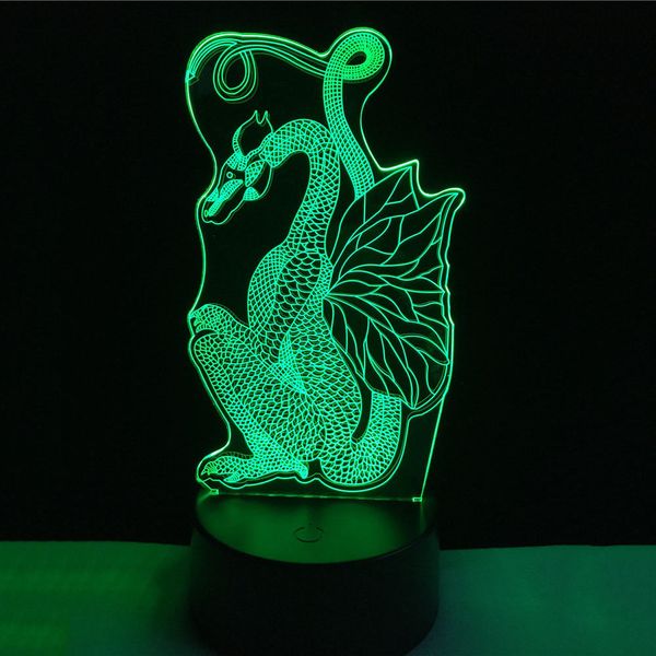 Dragon 3d ilusão LED Night Light Color Mudança Toque Toque Mesa De Mesa De Mesa Nova Criança Crianças Dia Presente Brinquedo # R45