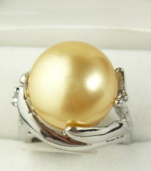 

ll<<<charming 14mm yellow shell pearl gp ring, Silver