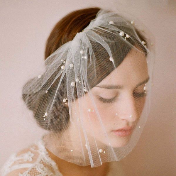 Elegant Tulle Pearls Bridal Hats Hair Face Veil Hair Fascinators