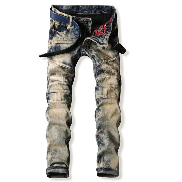 

2018 men patchwork jeans business casual summer straight slim fit ripped blue jeans denim pants trousers classic cowboys for man