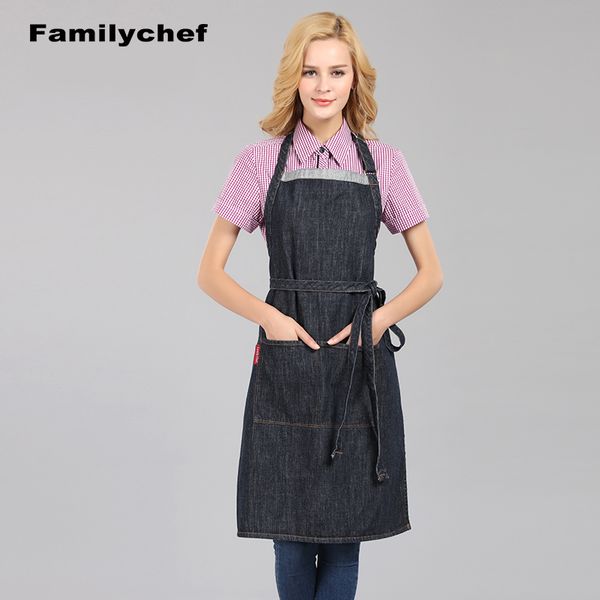 

denim apron fashion home kitchen cooking men and women overalls restaurant cafe waiter hanging neck working apron cotton