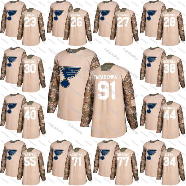 

91 Vladimir Tarasenko St. Louis Blues 2017 Camo Veterans Day 27 Alex Pietrangelo 34 Jake Allen 99 Wayne Gretzky 55 Colton Parayko Jersey