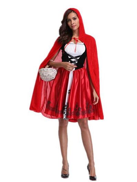 

red hat ladies girl cosply wear claok + dresses halloween party club dresses festival theme costume, Black;red