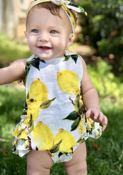 

2018 oklady baby girls' flowers print ruffles rompers summer clothes with headband outfits sets, White