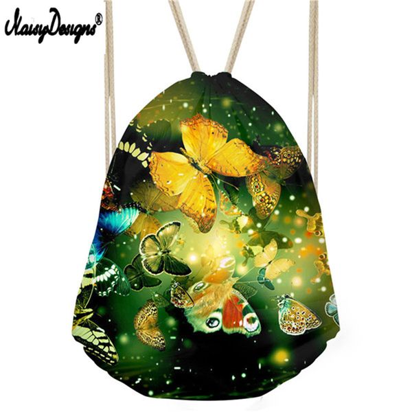 

noisydesigns fitness yoga sports women backpack small drawstring bag 3d buerfly printed female travel beach storage bags girls