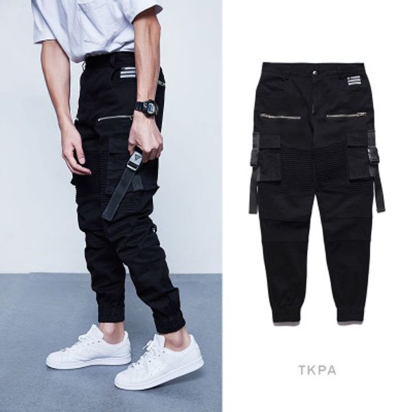

Fashion Brand Design Cargo Pants Men Leggings Vinatge High Street Slim Fit Draped With Big Pocket Pants