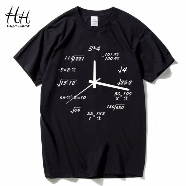

hanhent math creative clock shirts men printed cotton casual loose short t-shirts novelty nerd geek style t shirt boys, White;black