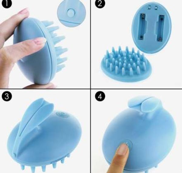 

scalp massage hairbrush vibrating silicone comb massager electric hair brush f1010, Silver