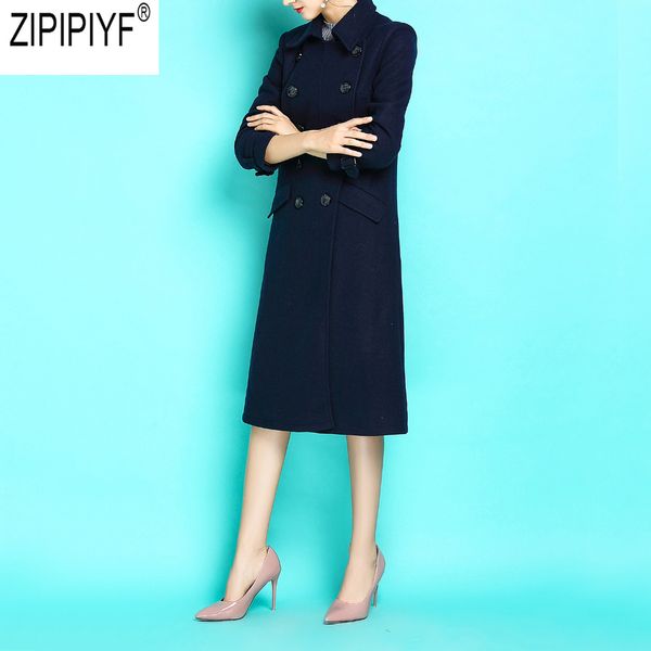 

autumn md-long trench coat women 2018 new fashion turn down collar long sleeve double breasted windbreaker female c2199, Tan;black